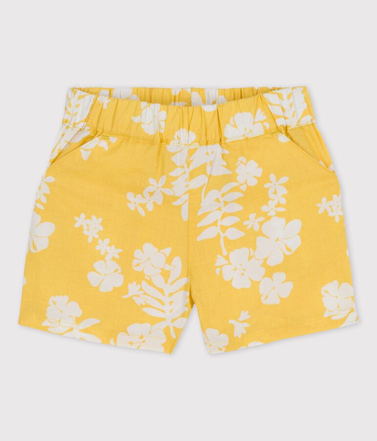 Shorts beb&egrave; con fantasia hawaiana in popeline giallo ORGE/bianco MARSHMALLOW