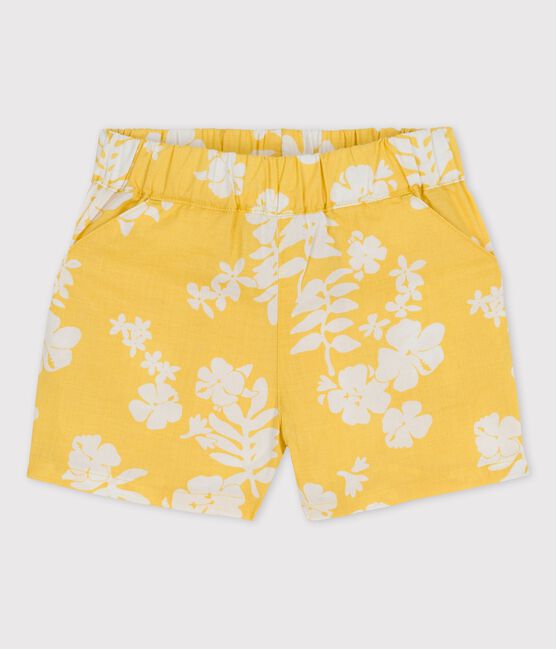 Shorts bebè con fantasia hawaiana in popeline giallo ORGE/bianco MARSHMALLOW