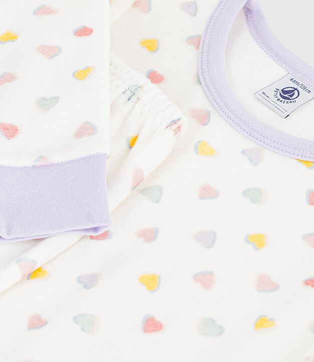 Pigiama in ciniglia a cuori bambino bianco/multicolore