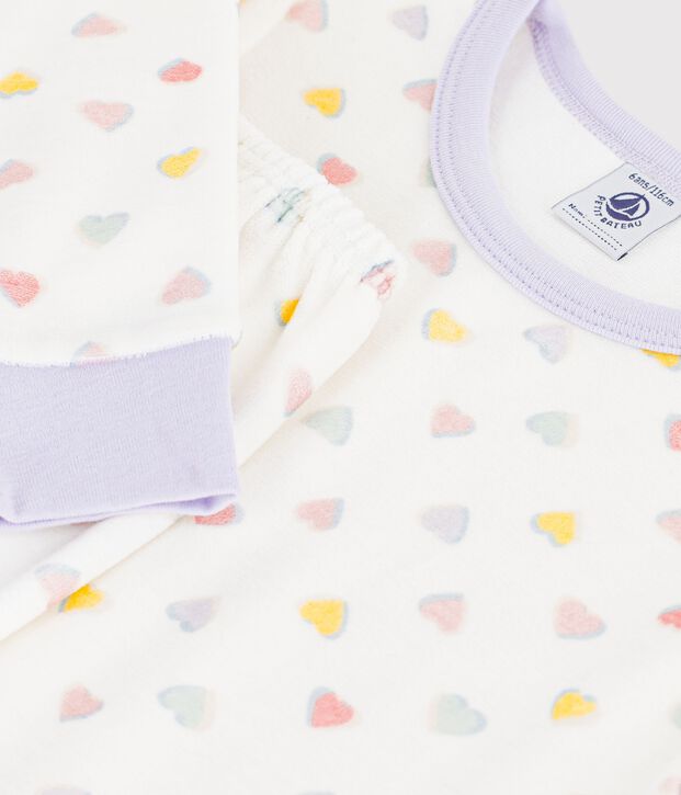 Pigiama in ciniglia a cuori bambino bianco/multicolore