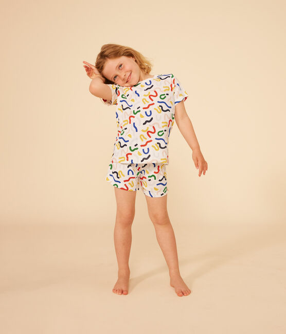 Pigiama shorts in stampa fosforescente di cotone bambino bianco MARSHMALLOW/bianco MULTICO