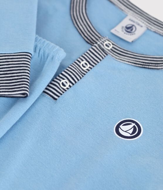 Pigiama con collo alla tunisina in cotone tinta unita bambino blu FLO