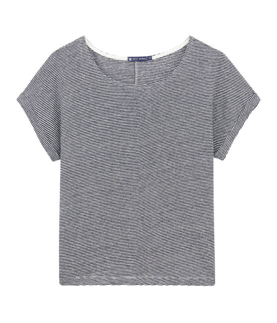 T-shirt donna in lino a millerighe blu SMOKING/bianco LAIT