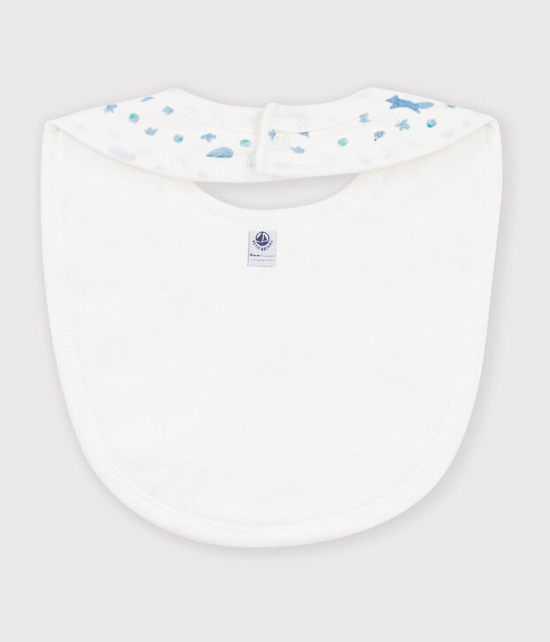 Bavaglino in cotone con stampa neonato bianco/blu