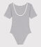 Body a maniche corte donna in misto cotone ed elastan a righe bianco MARSHMALLOW/blu SMOKING