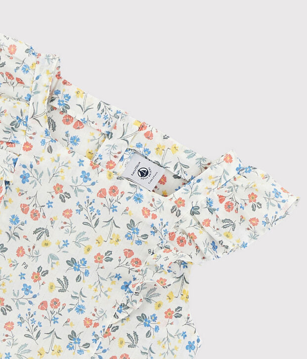 Abito a manica corta in popeline bambina bianco/multicolore