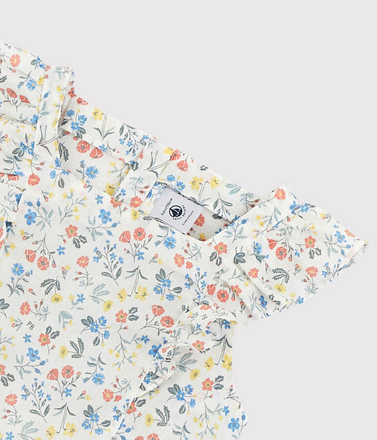 Abito a manica corta in popeline bambina bianco MARSHMALLOW/bianco MULTICO