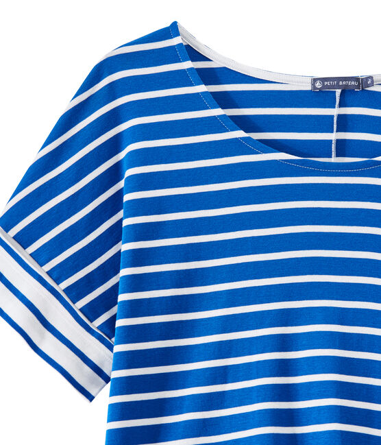 T-shirt donna oversize a righe blu PERSE/bianco MARSHMALLOW