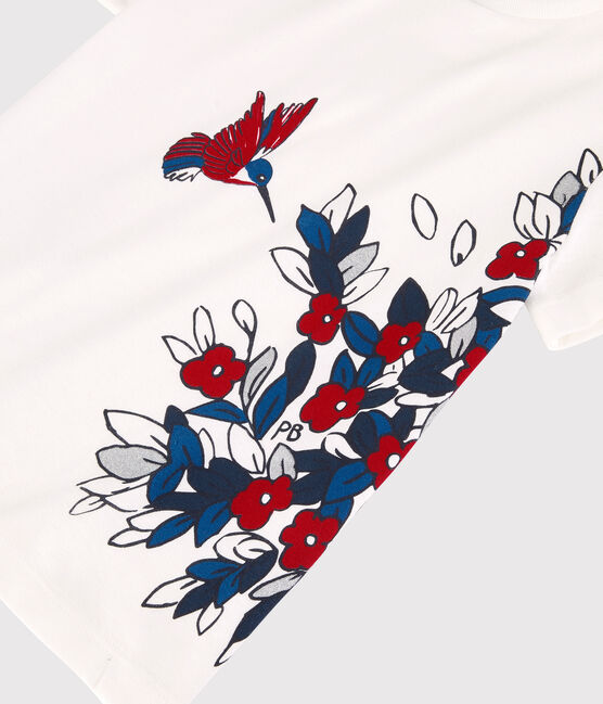 T-shirt a maniche corte in cotone bambina bianco MARSHMALLOW/rosso TERKUIT