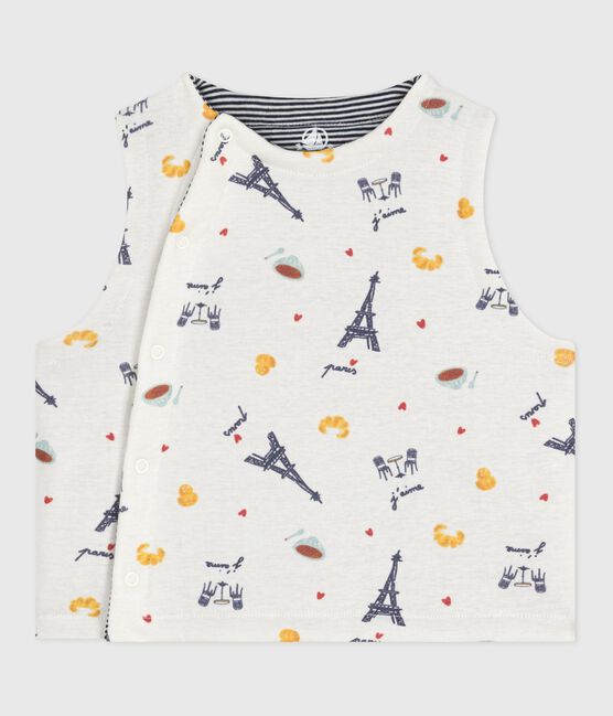 Cardigan senza maniche double face in cotone con stampa neonato MARSHMALLOW/ ADRIATIC