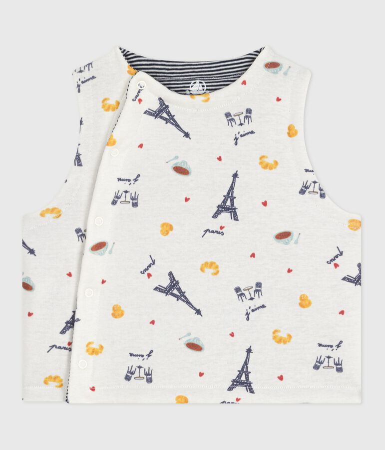 Cardigan senza maniche double face in cotone con stampa neonato bianco/blu