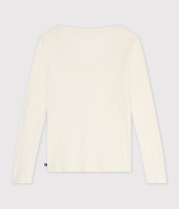 T-shirt con ampio scollo arrotondato in misto lana e cotone tinta unita donna MILK