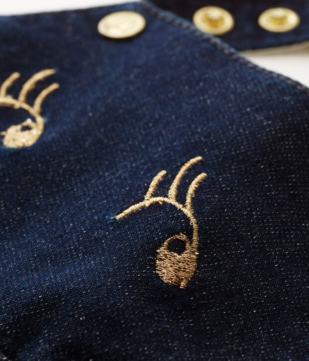 Salopette corta in maglia neonata blu/beige