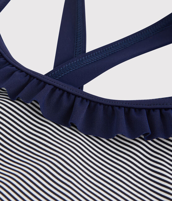 Costume da bagno bambina blu ABYSSE/bianco LAIT