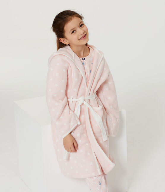 Vestaglia da bambino in pile rosa MINOIS/bianco MARSHMALLOW