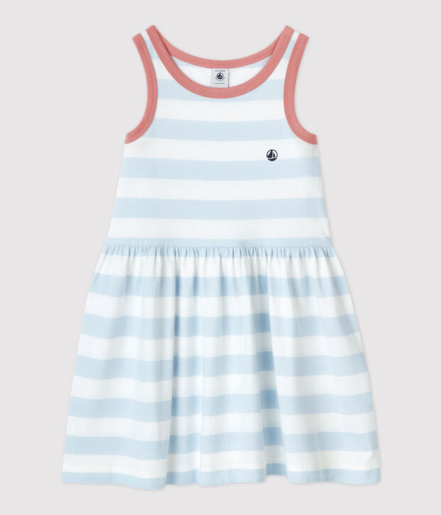 Abito senza maniche in cotone a righe bambina blu/bianco