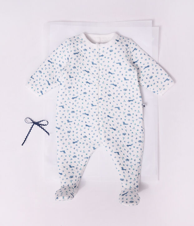 Pigiama in tubique con volpe stampata neonato bianco/multicolore