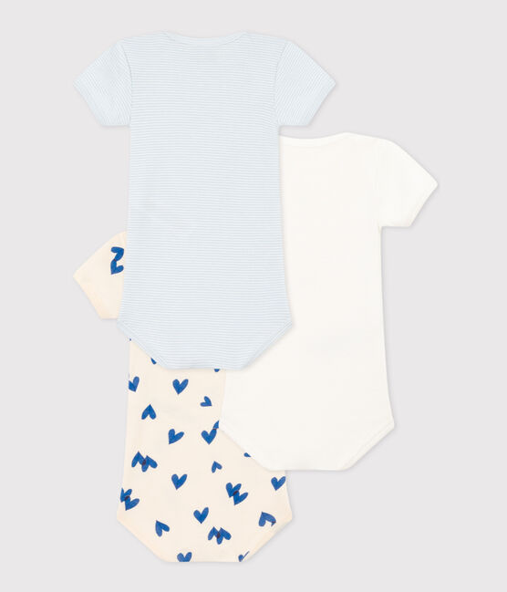 Confezione da 3 body bebè con cuori blu a manica corta in cotone variante 1