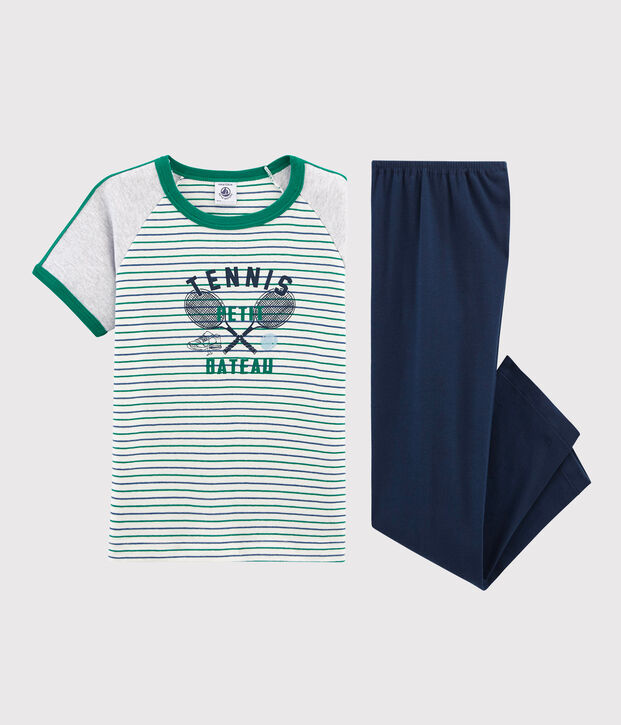 Pigiama manica corta bambino a costine bianco/multicolore