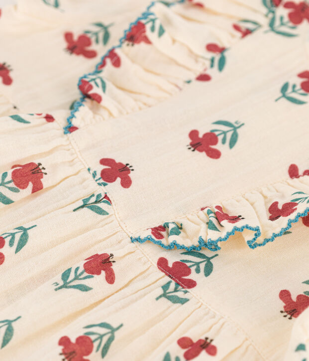 Abito a maniche corte beb&egrave; in garza di cotone stampato ecru/multicolore