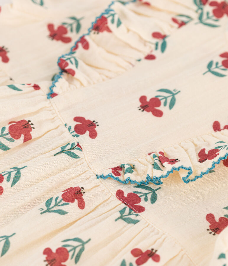 Abito a maniche corte beb&egrave; in garza di cotone stampato bianco AVALANCHE/ MULTICO