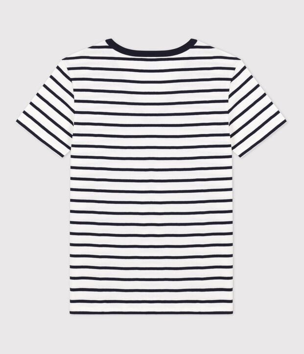 T-shirt L'ICONIQUE scollo a V in cotone Donna bianco/blu