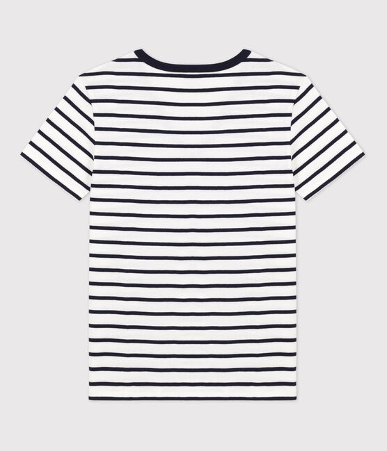 T-shirt L'ICONIQUE scollo a V in cotone Donna bianco MARSHMALLOW/blu SMOKING