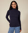 T-shirt L'Iconique donna in costa 2x2 con collo a lupetto blu SMOKING