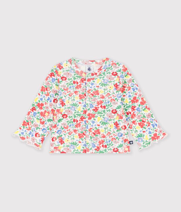 Cardigan in cotone con stampa a fiori neonata bianco/multicolore