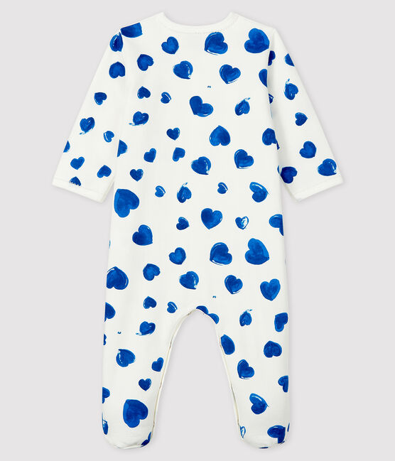 Tutina a cuori blu bebé femmina in molleton bianco MARSHMALLOW/bianco MULTICO