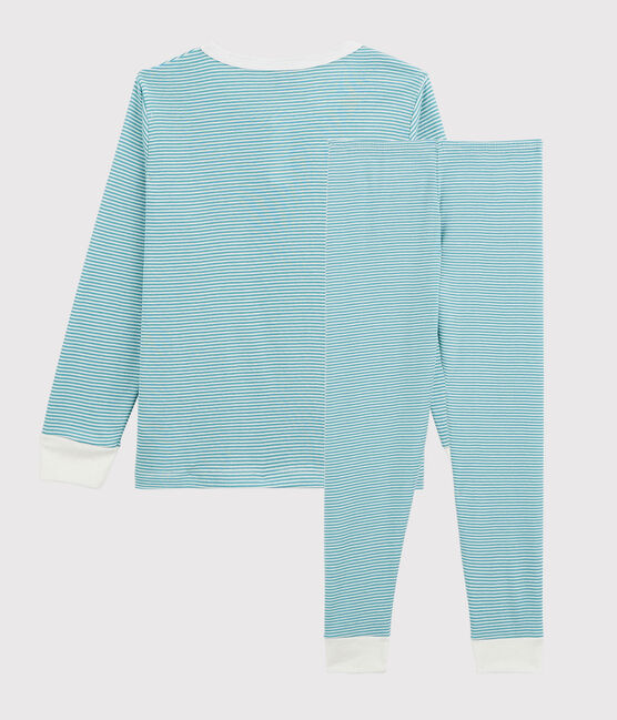 Pigiama bambina/bambino a righe in cotone e Lyocell blu MIROIR/bianco MARSHMALLOW