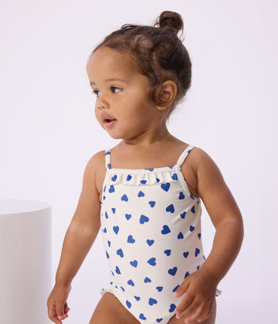Costume da bagno intero con stampa a cuori e volant neonata