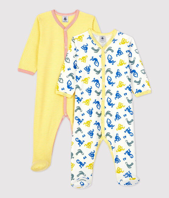 Confezione da 2 tutine pigiama con scimmie e righe in cotone variante 1