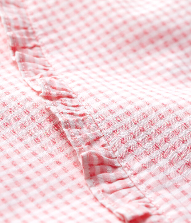 Blusa manica corta in popeline beb&egrave; femmina rosa/bianco