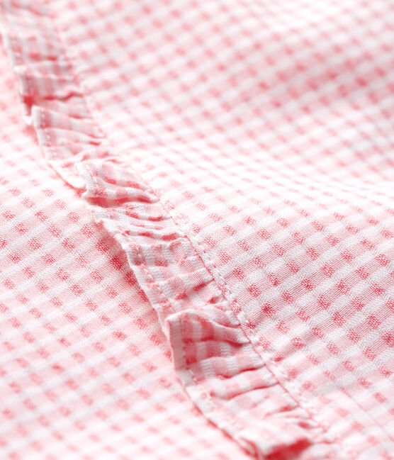 Blusa manica corta in popeline bebè femmina rosa MINOIS/bianco MARSHMALLOW