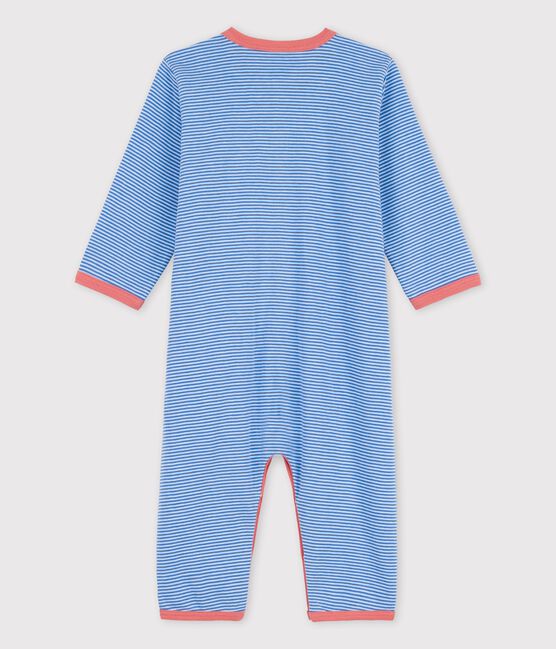 Tutina pigiama bebè a righe senza piedi in cotone biologico blu BRASIER/grigio MARSHMALLOW