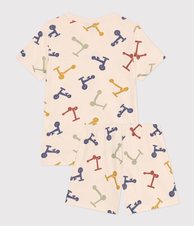 Pigiama short fantasia monopattino in cotone bambino ecru/multicolore
