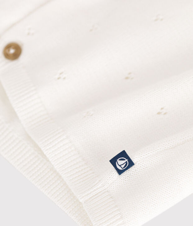 Cardigan beb&egrave; in tricot di cotone traforato bianco