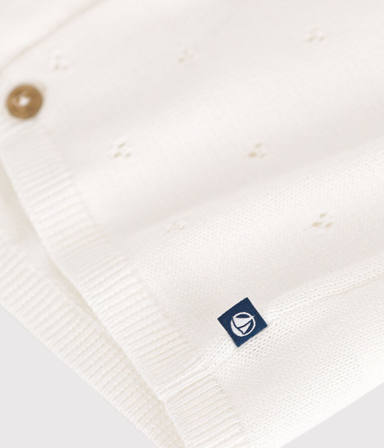 Cardigan beb&egrave; in tricot di cotone traforato bianco MARSHMALLOW