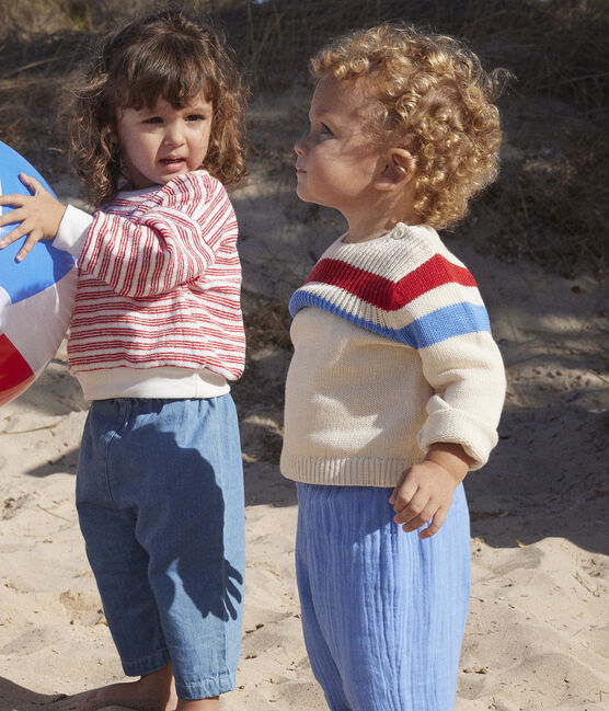 Maglione per neonati in maglia di cotone a righe bianco AVALANCHE/ MULTICO