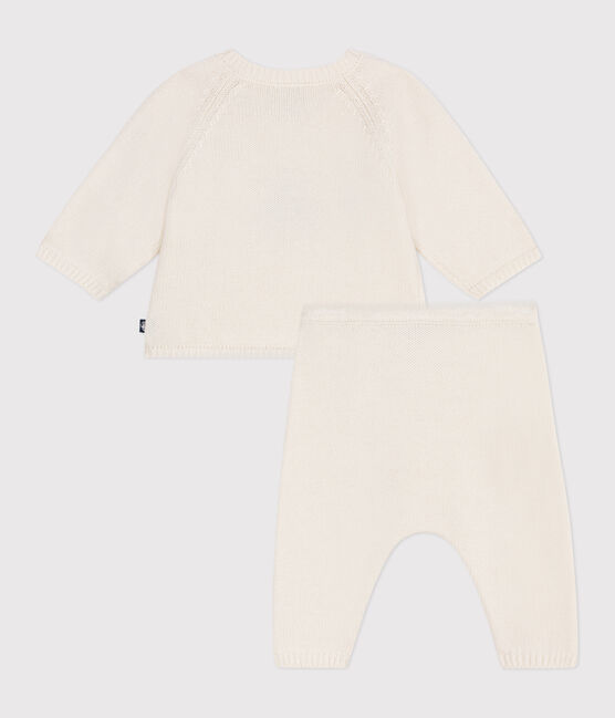Completo 2 pezzi in maglia di lana e cotone jacquard neonato bianco MARSHMALLOW