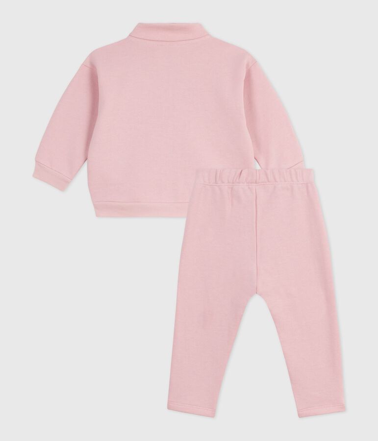 Set per neonato composto da felpa e pantaloni in cotone tinta unita rosa