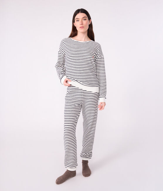 Pigiama in spugna di cotone a righe donna blu MILK/ SOIR