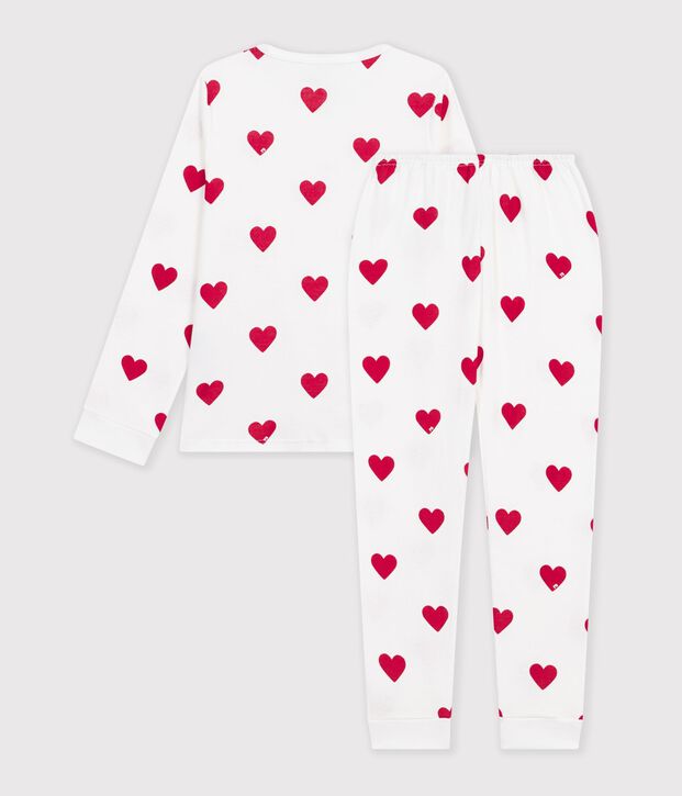 Pigiama per bambini in cotone con stampa a cuori bianco/rosso