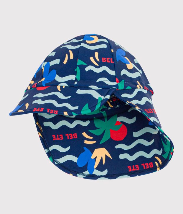 Berretto anti-UV con onda stampata neonata blu/multicolore