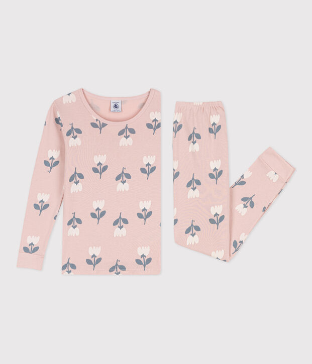 Pigiama bambina in cotone aderente rosa/multicolore