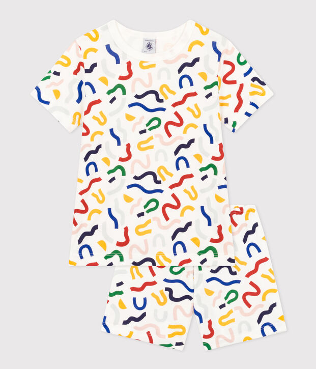 Pigiama shorts in stampa fosforescente di cotone bambino bianco/multicolore