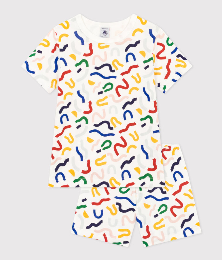 Pigiama shorts in stampa fosforescente di cotone bambino bianco MARSHMALLOW/bianco MULTICO
