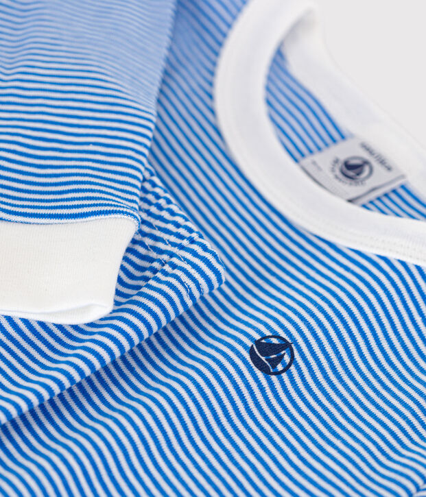 Pigiama aderente bambino in cotone a righe blu/bianco