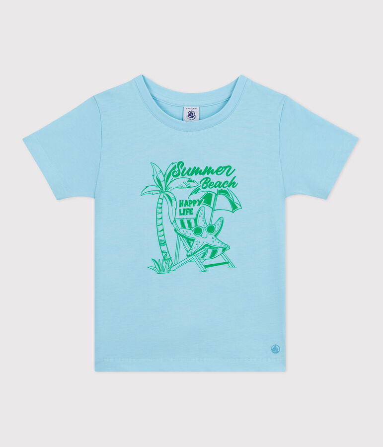T-shirt a maniche corte in cotone con stampa bambino blu